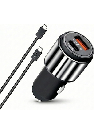 Tr 45w Type-c Kablolu Hızlı Şarj Adaptörü Araç Çakmaklık Şarj