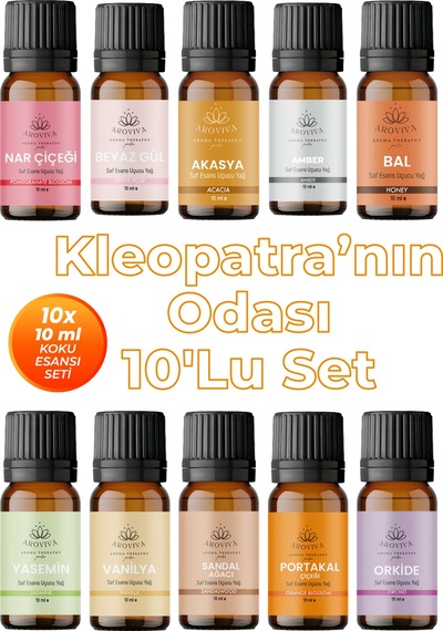 Kleopatra Nın Odası Esansiyel Uçucu Koku Yağı Buhurdanlık Yağı Difüzör Esansı 10'lu Set 10x10ml Karışık