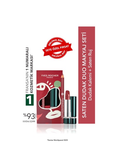 Yves Rocher Saten Dudak Duo Makyaj Seti-dudak Kalemi -eflatun & Saten Ruj -nude Açelya Çiçeği