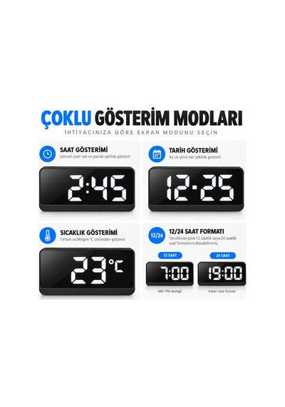 Led Dijital Masa Saati, Çalar Saat, Sıcaklık, Takvim, Gh8009 Diğer