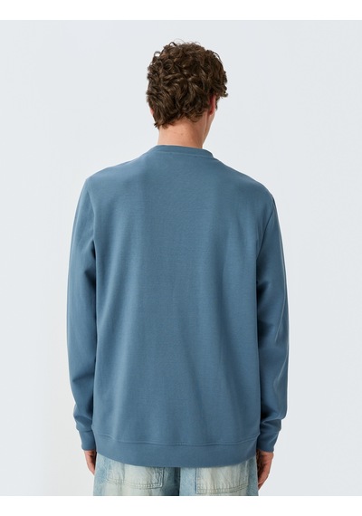 Koton Bisiklet Yaka Basic Pamuk Karışımlı Minimal Baskılı Sweatshirt Mavi 5sam70004mk Mavi