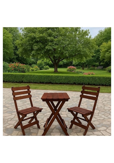 Reyo Wood Premium 2+1 Ahşap Bistro Masa Sandalye Seti Kahverengi