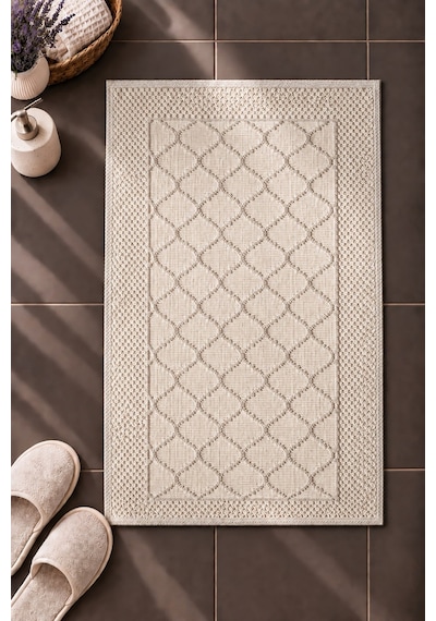 Sakura Sk017a Doğal Pamuk 2'li Banyo Paspas Seti 60x100 60x50cm Kaymaz Taban Makinada Yıkanabilir Kemik