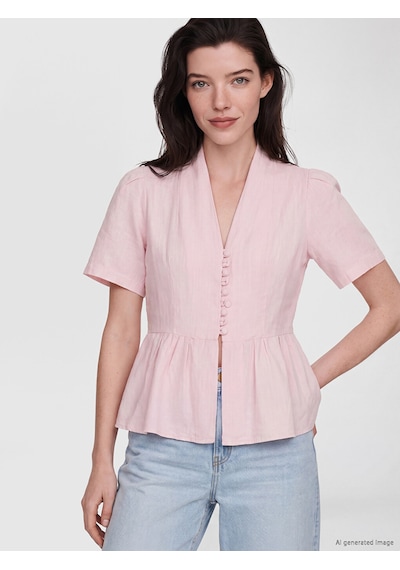 Lcw Comfort Pembe V Yaka %100 Pamuklu Peplum Bluz