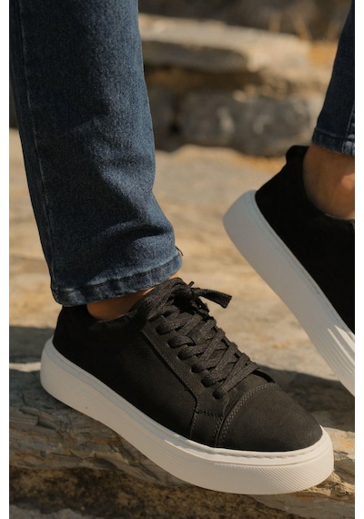 Mubiano Hakiki Deri Mbnbkm3-s Erkek Nubuk Siyah Sneaker & Spor Ayakkabı Siyah