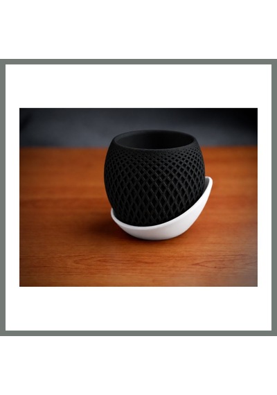 Bezos 3d Baskı Küre Saksı - Kafes Dokulu İki Parçalı Dekoratif Saksı - Siyah-beyaz Mmbz Standart 95760302