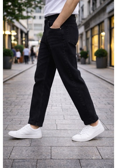 Cedy Denim Dar Paça Erkek Yüksek Bel Kot Pantolon - Salaş Mom Jean C333 Siyah