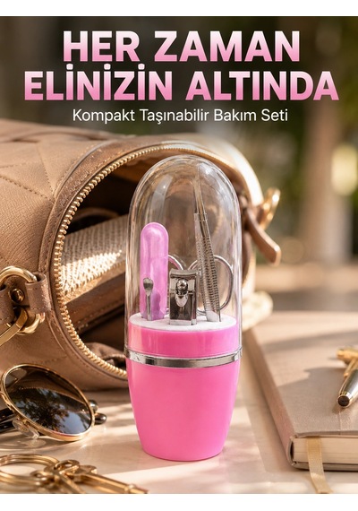 Pembe Manikür Pedikür Bakım Seti Cımbız Tırnak Makası Makas Törpü