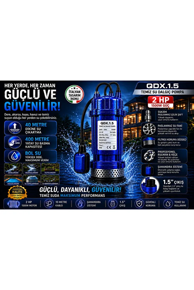 2 Hp Şamandıralı Dalgıç Su Pompası Su Motoru 4omt Dik Atar