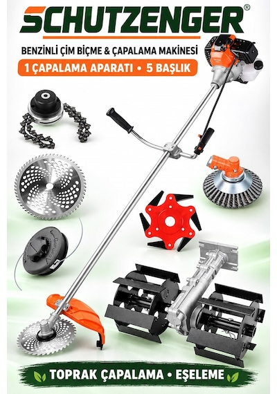 Schutzenger Hp-90 Bahçe Tarla Makinesi Benzinli Ot Biçme Çim Makinesi Toprak Eşeleme Çapalama Başlığı Zinçili Başlıklı Germany