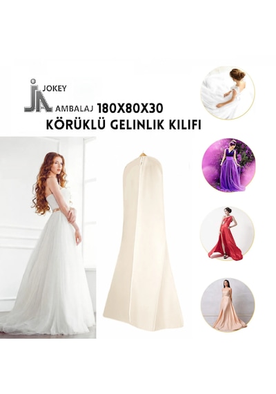 Jokey Ambalaj Fermuarlı Dolapiçi Gamboç Kıyafet,takım Elbise,abiye Ve Gelinlik Kılıfı 80x180+30cm Renk Seçenekli Krem