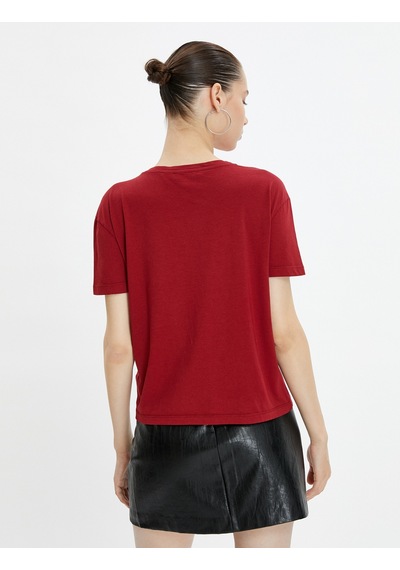 Koton Basic Tişört Kısa Kollu Bisiklet Yaka Pamuklu Bordo 4wal10574ık Bordo