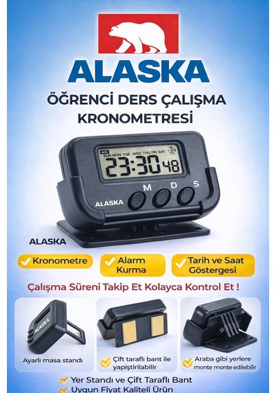 Kronometre Öğrenci Saati Araba Oto Ders Çalışma Mutfak Alarmlı Uyandırma Çalar Saati