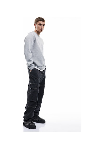Koton Uzun Kollu Şardonlu Kumaş Detaylı Bisiklet Yaka Sweatshirt Gri 6wam70070mk