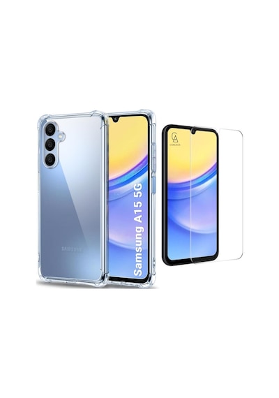 Samsung Galaxy A15 Uyumlu Köşe Dolgulu Anti Shock Telefon Kılıfı Ve Kırılmaz Cam Ekran Koruyucu