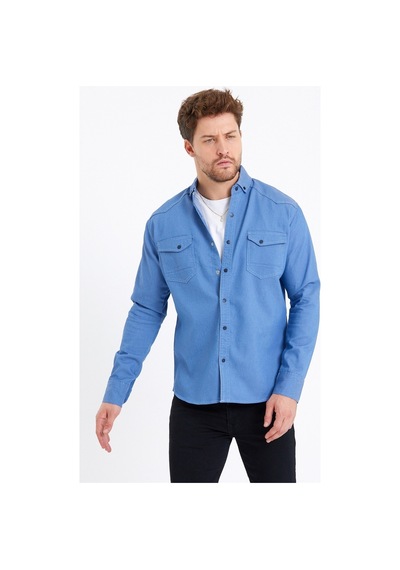 Cool Tarz Erkek Mavi Çift Cepli Çıt Çıt Düğmeli Slim Fit Kot Gömlek-tcktgmlkr02s Mavi Mavi