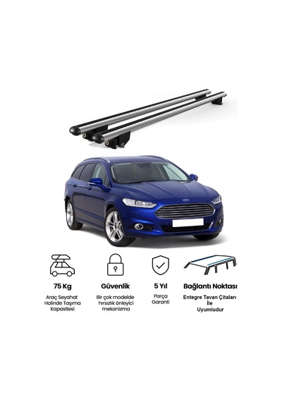 Kanca Ford Mondeo 2014 Ve Sonrası Uyumlu Gri Kilitli Ara Atkı 120cm Port Bagaj Tavan Barı
