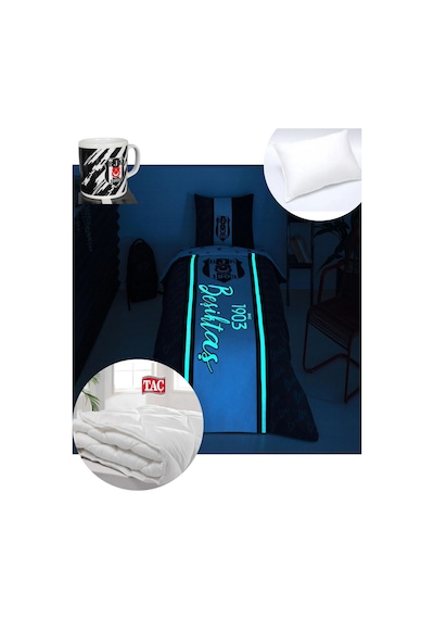 Taç Lisanslı Beşiktaş 1903 Glow Tek Kişilik Pamuk Nevresim Takımı