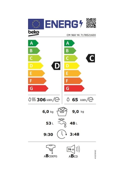 Beko CM 960 YK 1400 Devir 9 KG + 6 KG Kurutmalı Çamaşır Makinesi