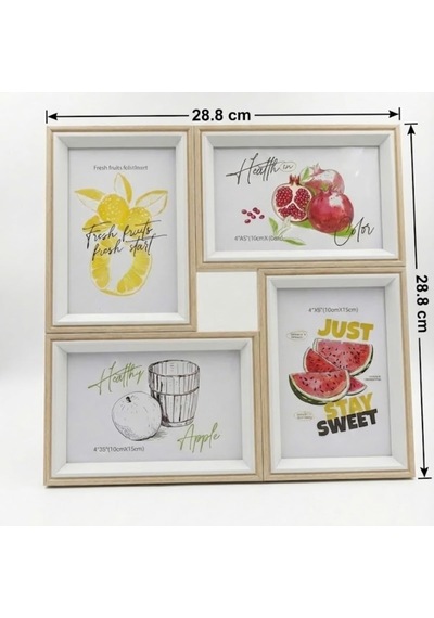 4'lü Modern Duvar Çerçeve Seti 28.8 Cm X 28.8 Cm, 10x15 Cm Fotoğraf Uyumlu, Dekoratif Şık Tasarım Bej
