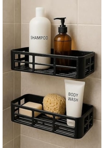 2 Adet Yapışkanlı Banyo Organizer Duş Rafı Delmeden Montaj, Su Geçirmez Banyo Ve Mutfak Duvar Organizeri,suya Dayanıklı Pratik Saklama Rafı 12x27x6.5 Cm 000 Açık Krem