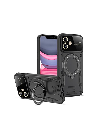 Apple Uyumlu iPhone 11 Kılıf Tam Koruma Sağlayan Manyetik Standlı Tank Silikon Kapak Ryc/joy Lens Siyah