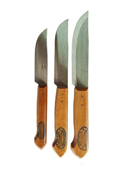 Yöresel El Yapımı 3 Lü Sebze Meyve Et Bıçak Seti 18+22+26 Cm Ahşap