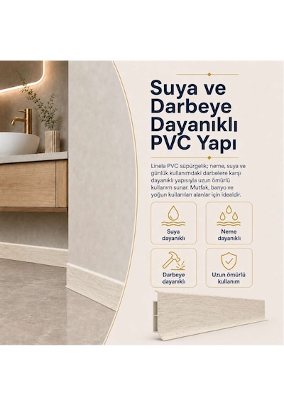 Linela Suya Dayanıklı Pvc Süpürgelik 8 Cm - Auckland Meşe - Lnl404