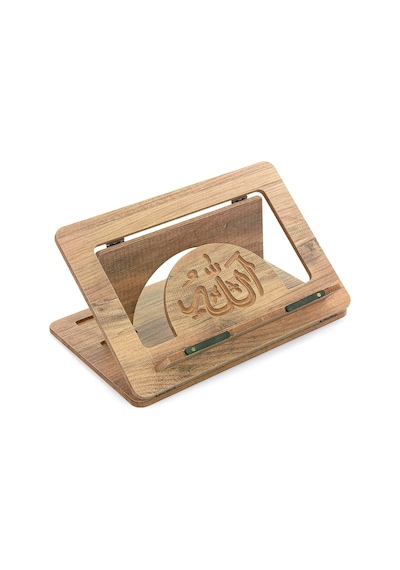 Masaüstü Kademeli Ayarlanabilir Allah Yazılı Sayfa Tutucu Aparatlı Ahşap Rahle, Katlanabilir Tablet Standı