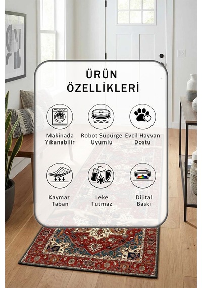 Vtg1000 Salon Mutfak Yatak Odası Dijital Baskı Yıkanabilir Yolluk Vizon
