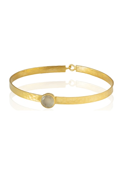 Kadir Jewellery 22 Ayar Altın Kaplama El İşçiliği Zirkon Taşlı Kadın Kelepçe Bilezik Beyaz
