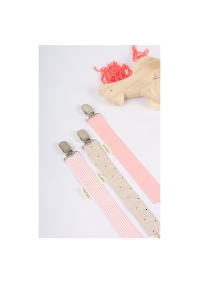 Emzik Askısı - Emzik Zinciri - Emzik Tutacağı - 3'lü Set - Pembe Çizgili, Kahve Nokta