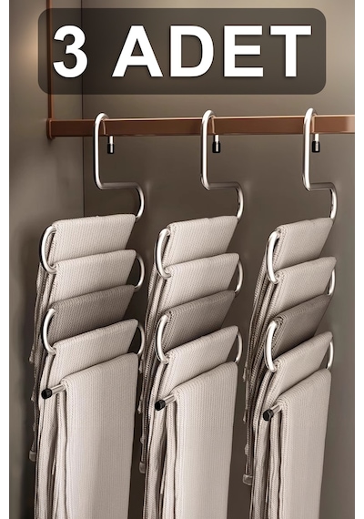 3 Adet 5 Katlı Metal Pantolon Ve Şal Askısı Dolap İçi Eşarp Askısı Çoklu Askılık Metal Inox Tr Diğer