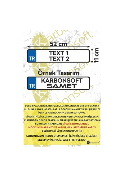 Karbonsoft Kişiye Özel Ahşap Dekor Plaka, Araba Plaka, Isimli Plaka, Cam Önü Plakası, Aksesuar Plaka Karbonnm500