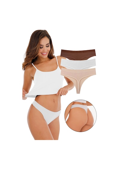Sensu Kadın Fitilli Soft Renkler 3'lü Tanga Külot Set - Kts4052 Kahve Kahve