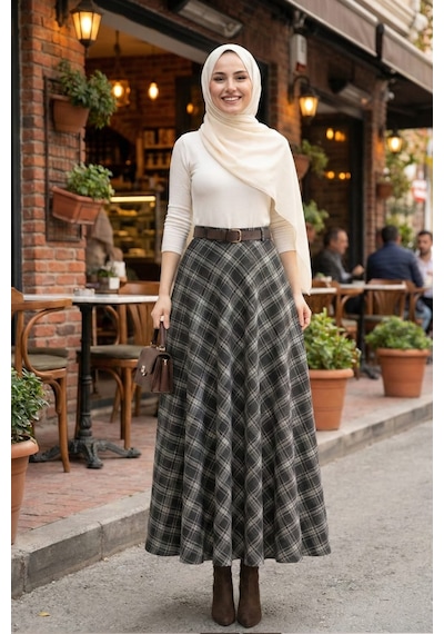 Hb Harma Time Butik Kadın Siyah Ekose Desenli Etek