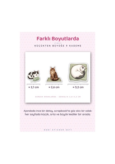 Kedi Sticker Seti 400+ Adet 9 Farklı Boy Suluboya Guaş Ajanda Planner Scrapbook Journal 6 Sayfa A4 Çok Renkli