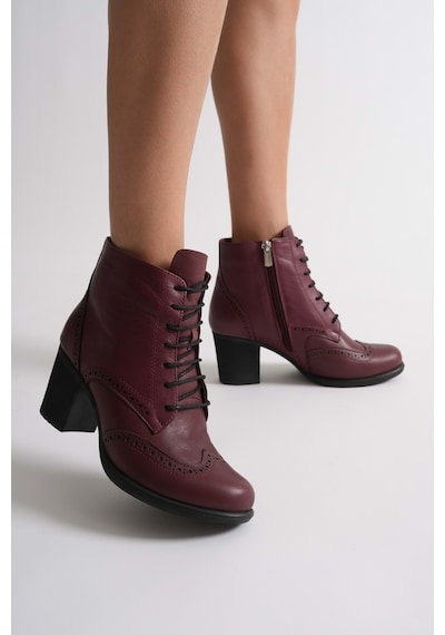 Analin Shoes Kadın Hakiki Deri Lazer Detaylı Bağcıklı Bot Bordo