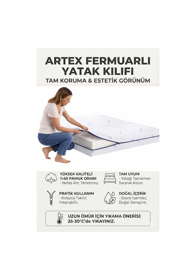 Kılıf Nano 80x200 Yatak Kılıfı Koruyucusu Örtüsü Fermuarlı Kapitone Fit Zippered Mattress Cover Naturel