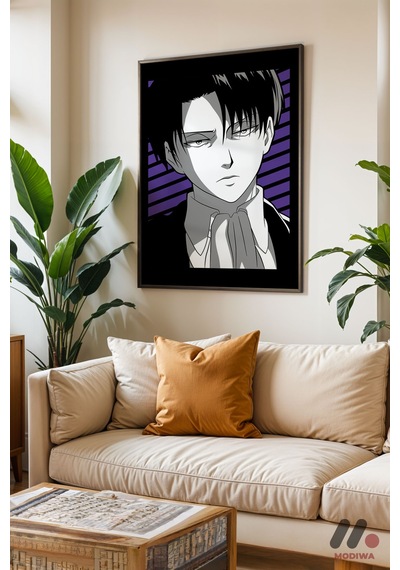 Attack On Titan Levi Ackerman Anime Poster, Siyah Çerçeveli Duvar Tablosu - Anime Severlere Özel Hed