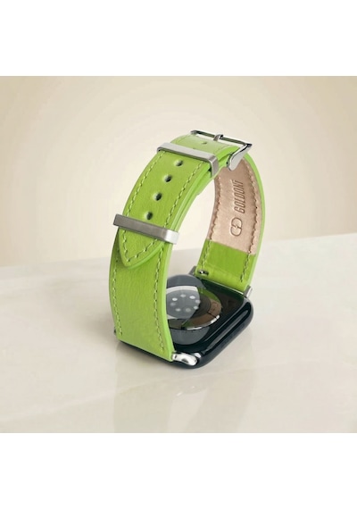 Goldoni Apple Watch Uyumlu Yeşil İnce Gerçek Deri Kordonu Metal Köprülü