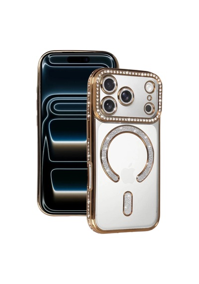 Newface Apple İphone 17 Pro Max Joke Simli Magneticsafe Kılıf - Gold Altın