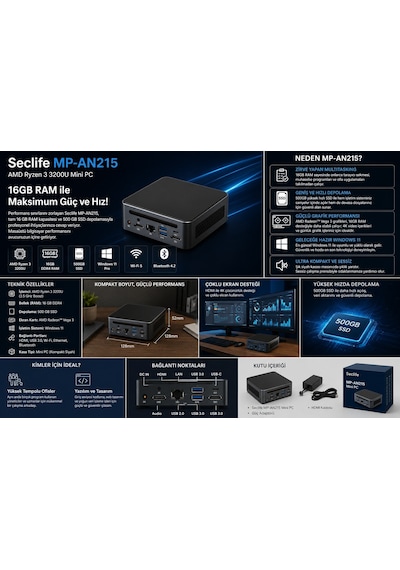 Seclife MP-AN215 R3 3200U 16 GB 500 GB SSD Win11H Mini Pc