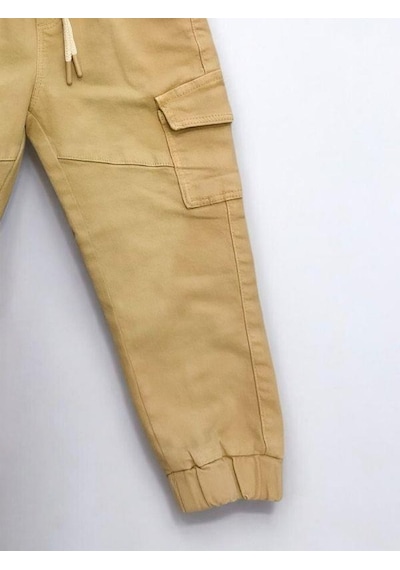 Çikoby Erkek Çocuk Bel Ve Paça Lastikli Dokuma Cepli Kargo Pantolon-14602 Bej
