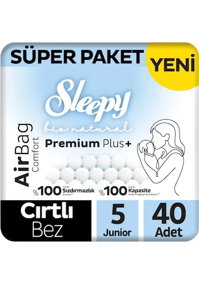 Sleepy Bio Natural Premium Plus Airbag Comfort Süper Paket Bebek Bezi 5 Numara Junior 40 Adet