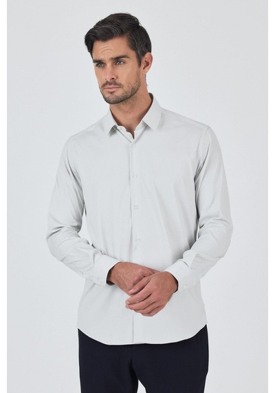 İmza Beyaz Sert Yaka Cepsiz Gabardin Uzun Kol Slim Fit Esnek Gömlek 1004250229 Optik Beyaz