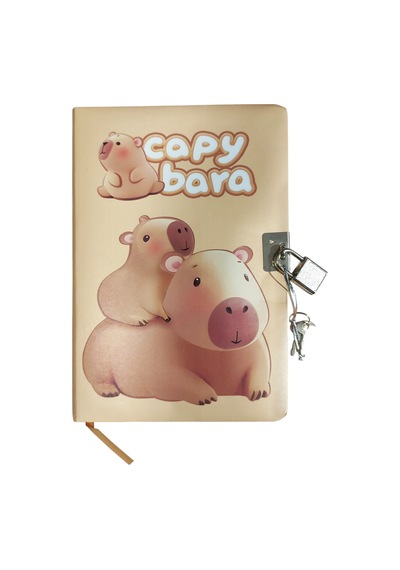 Capybara Hatıra Defteri Günlük Kilitli Defter 80 Yaprak - Sweet Kapibara Kahverengi