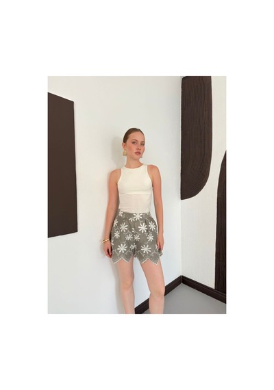 Verymoda D 2915 Nakışlı Şort D2915 Haki