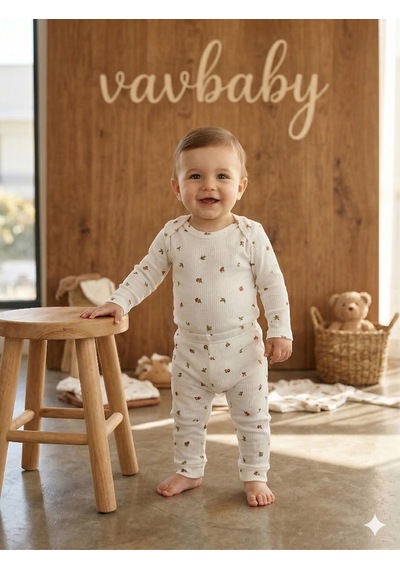 Vavbaby 2li Desenli %100 Pamuklu Kız Bebek Body Pantolon Takım-beyaz Beyaz