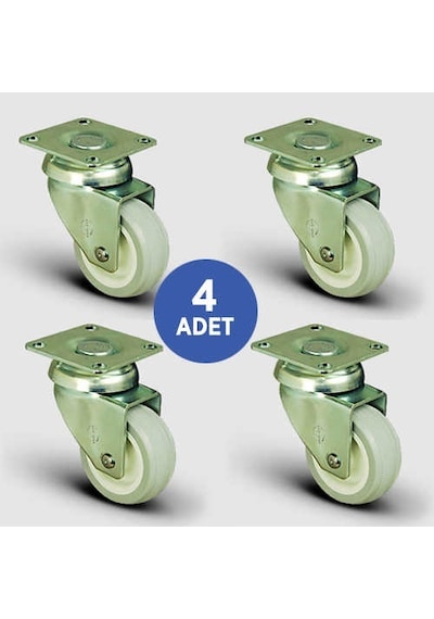 4 Adet EU01ZKC75 Döner Tablalı PVC Tekerlek Çap:75 Mobilya